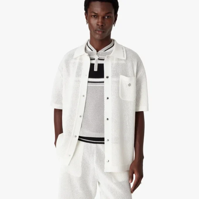 Weißes Kurzarm-Mesh-Shirt Weißes Kurzarm-Mesh-Shirt