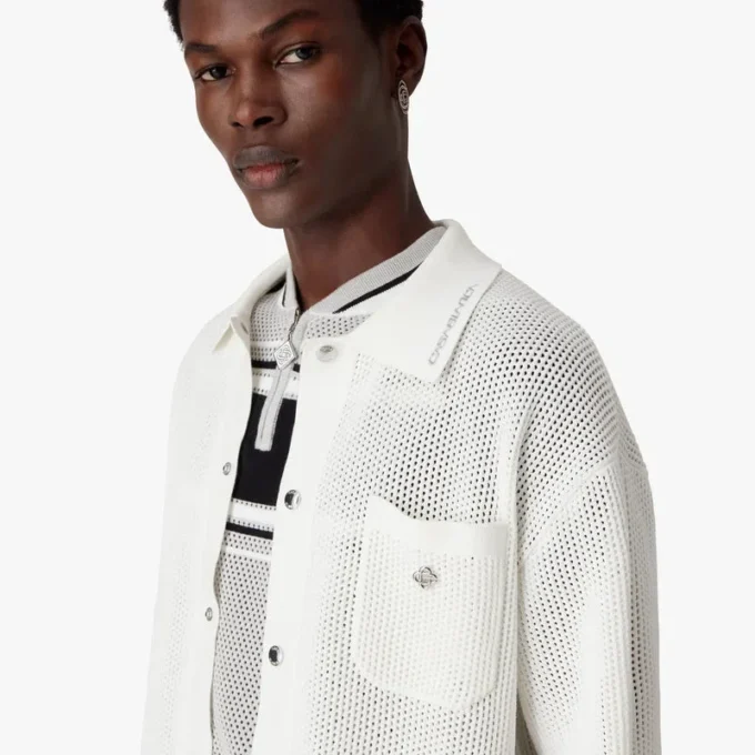 Weißes Kurzarm-Mesh-Shirt Weißes Kurzarm-Mesh-Shirt