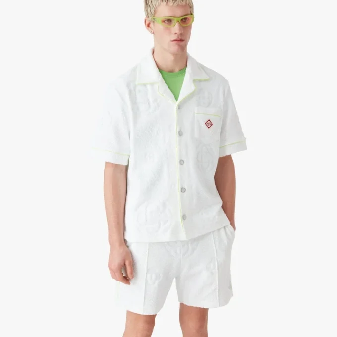 Weißes Monogram-Kurzarmhemd aus Frottee Weißes Monogram-Kurzarmhemd aus Frottee