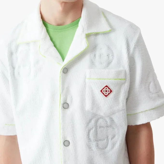 Weißes Monogram-Kurzarmhemd aus Frottee Weißes Monogram-Kurzarmhemd aus Frottee